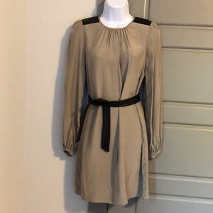 Alice & Trixie Taupe Silk Dress - Leather Belt - S